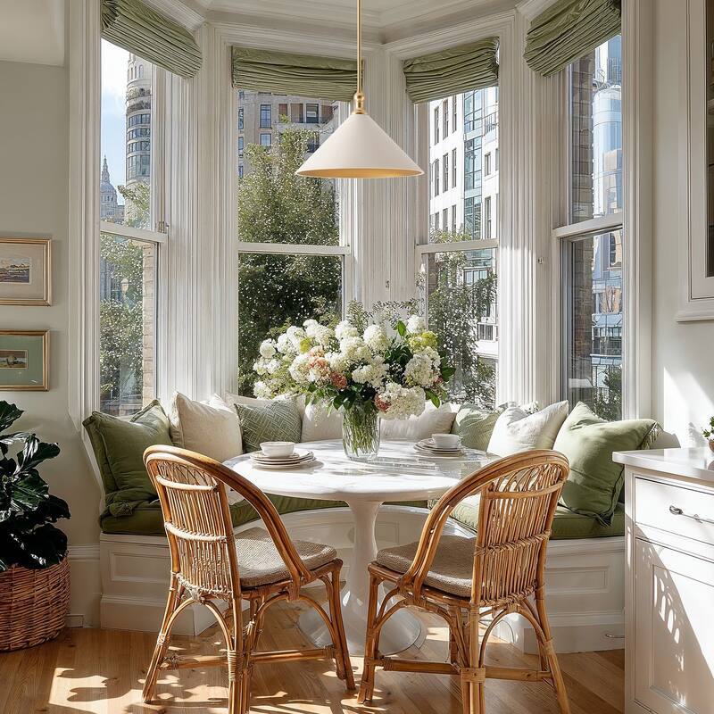 Giza Modern Pendant Light - Metal & Gold, White Cone Light Fixture For Mid-Century, Modern, Contemporary Room Decor - 17"