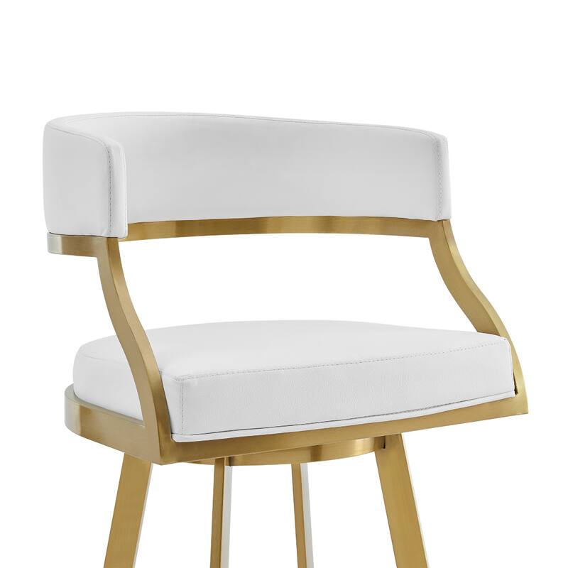 Beth Swivel Barstool Chair, Gold Stainless Steel, White Faux Leather