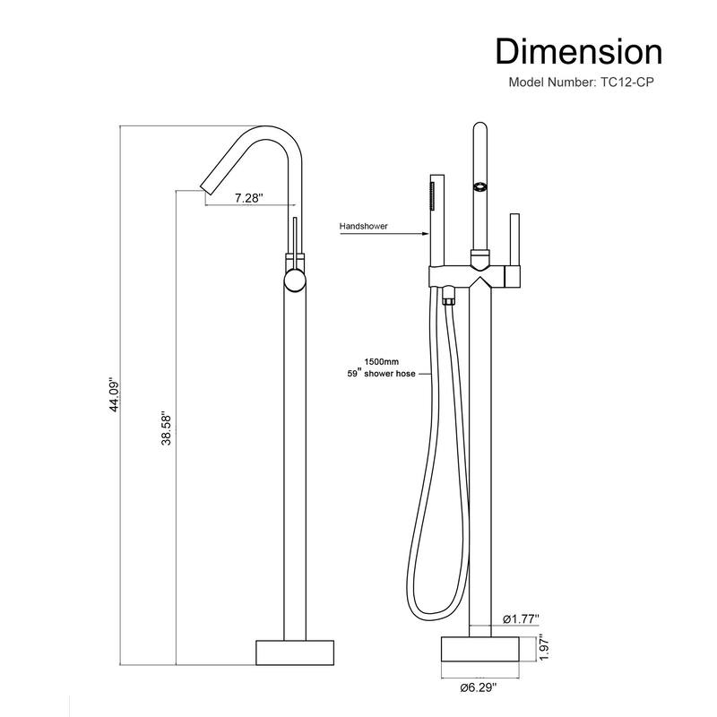 Chrome Freestanding Tub Filler Faucet with Handshower