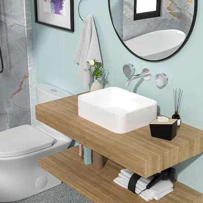 19"x15" White Ceramic Rectangular Vessel Bathroom Sink