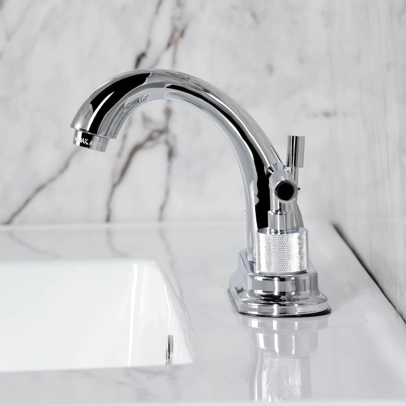 Kingston Brass Convergent Two-Handle 3-Hole Deck Mount 4" Centerset Bathroom Faucet with Knurled Handle and Brass Pop-Up Drain