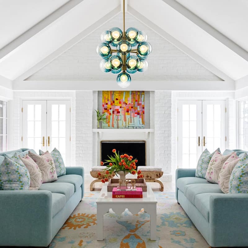 Art Deco Tiered Blue Frosted Bubble Round Sputnik Chandelier