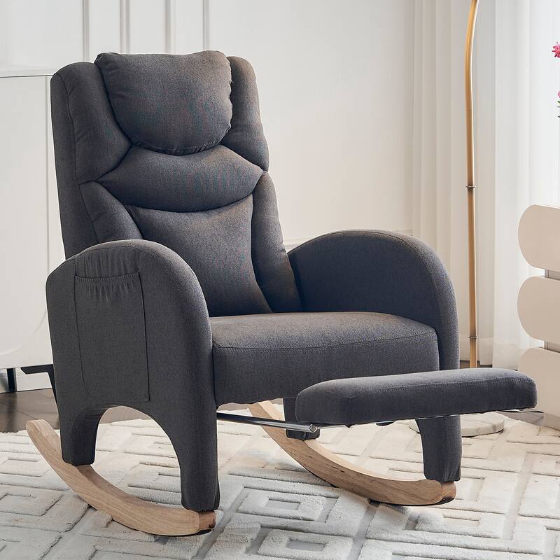Linen Rocking Chair With Adjustable Footrest - Dark Grey