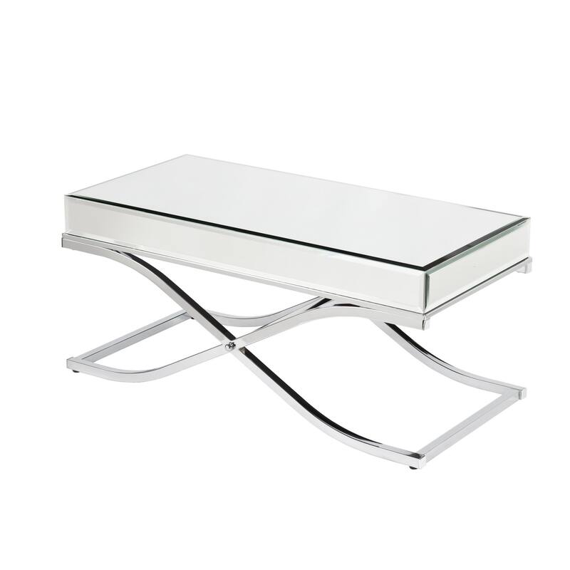 42" Silver Mirrored Metal Rectangular Coffee Table for Living Room Decor - 42.5” x 20.5” x 19”