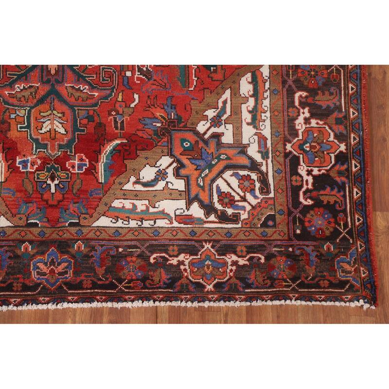 Hand Knotted Oriental 100% Wool Carpet Traditional Medallion Red Heriz Area Rug - 9' 7'' X 6' 11''