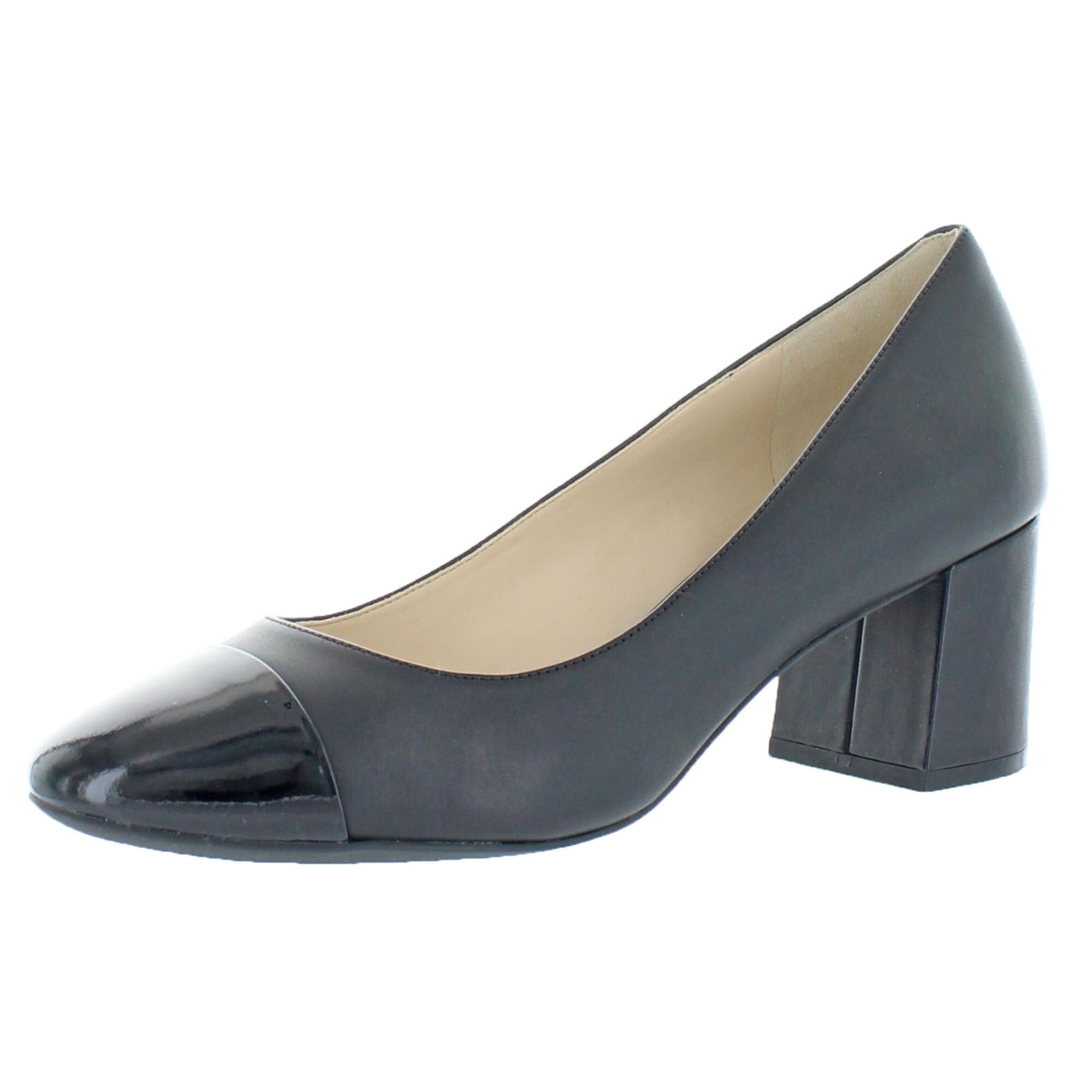 black leather pumps block heel