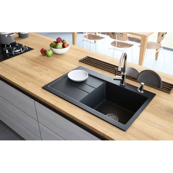 Shop Lavello Granite Composite 31 Drop In With Drainboard Single Bowl Kitchen Sink Delux Left 1 Hole Overstock 30997774