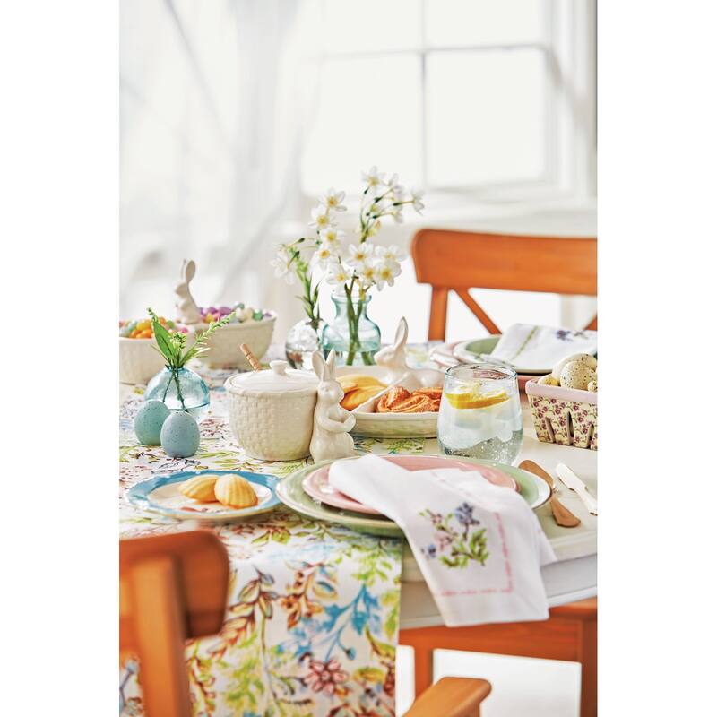 Meadow Embroidered Napkin Set Of 4 Cotton Floral Design For Home Table Decor - 20 x 20