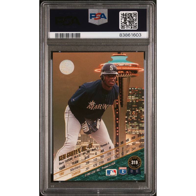 Ken Griffey Jr 1993 Leaf Baseball Card #319 Graded PSA 10 - 8'6" x 11'6"