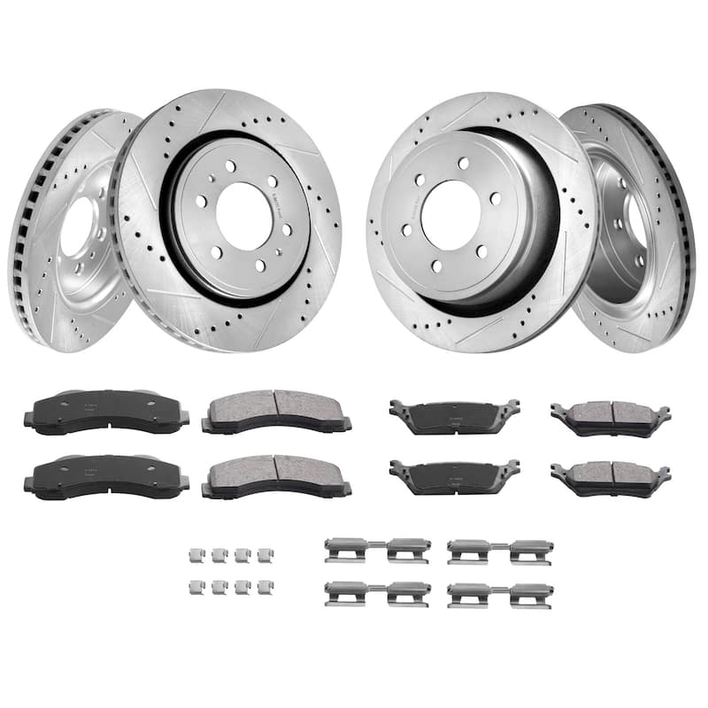 Front and Rear Brake Kit Drilled and Slotted Brake Rotors Ceramic Brake Pads Replacement - F-150(2010-2020)