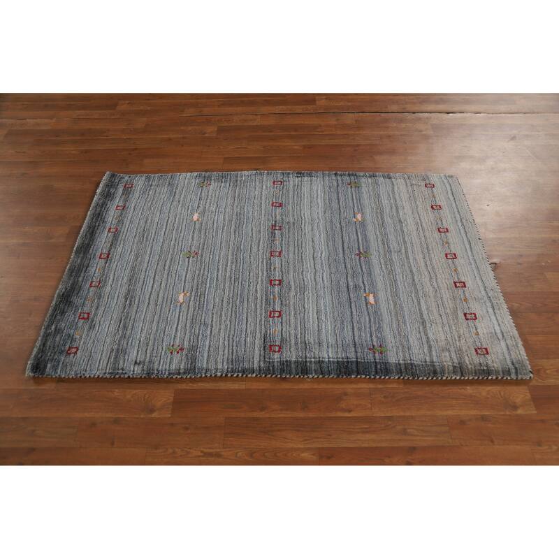 Hand Knotted Oriental 100% Wool Carpet Tribal Tribal Navy Blue & Blues Gabbeh Area Rug - 4' 10'' X 3' 1''