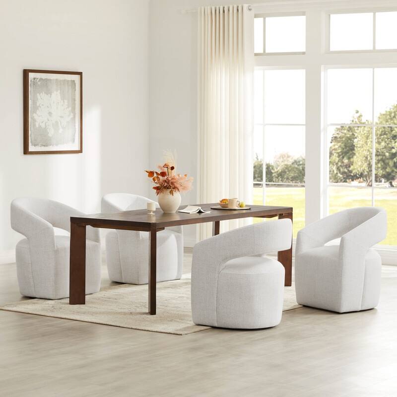 Spruce & Spring Modern Barrel Dining Chair with Casters Rolling Accent Chair - Set of 4 - Wheat(Multi-colored)-Fabric