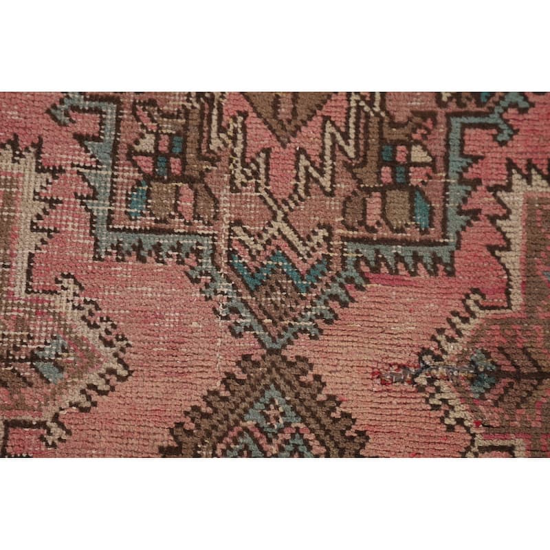 Pink Geometric Tabriz Persian Vintage Runner Rug Handmade Wool Carpet - 3'3"x 12'5"