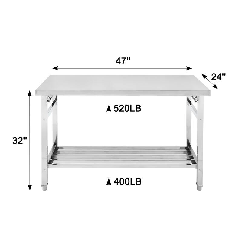 24 x 47 Inches Folding Stainless Steel Work Table