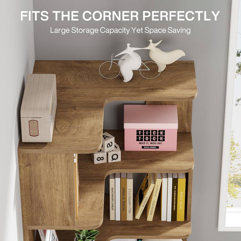 6-Tier Corner Bookshelf, 64.9 Inch Industrial Bookcase with Baffles