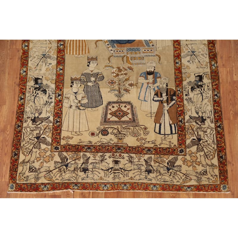 Pre-1900 Antique Vegetable Dye Kashan Mohtasham Persian Rug - 4'9"x 6'10"