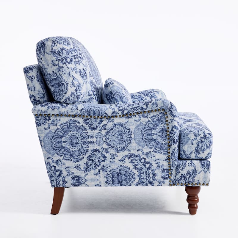 Mid Century Chenille Upholstered Accent Chair with Nailhead Trim