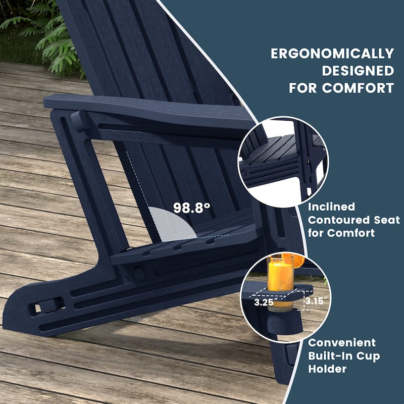 Polytrends Coastline Outdoor Poly Adirondack Chair Set with Connecting Tray & Cup Holder