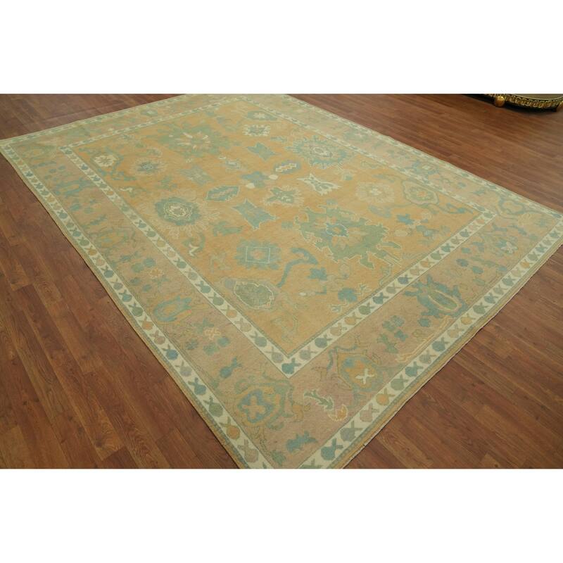 Vegetable Dye Floral Oushak Turkish Area Rug, Floral Geometric Carpet - 10' 6'' X 7' 10''