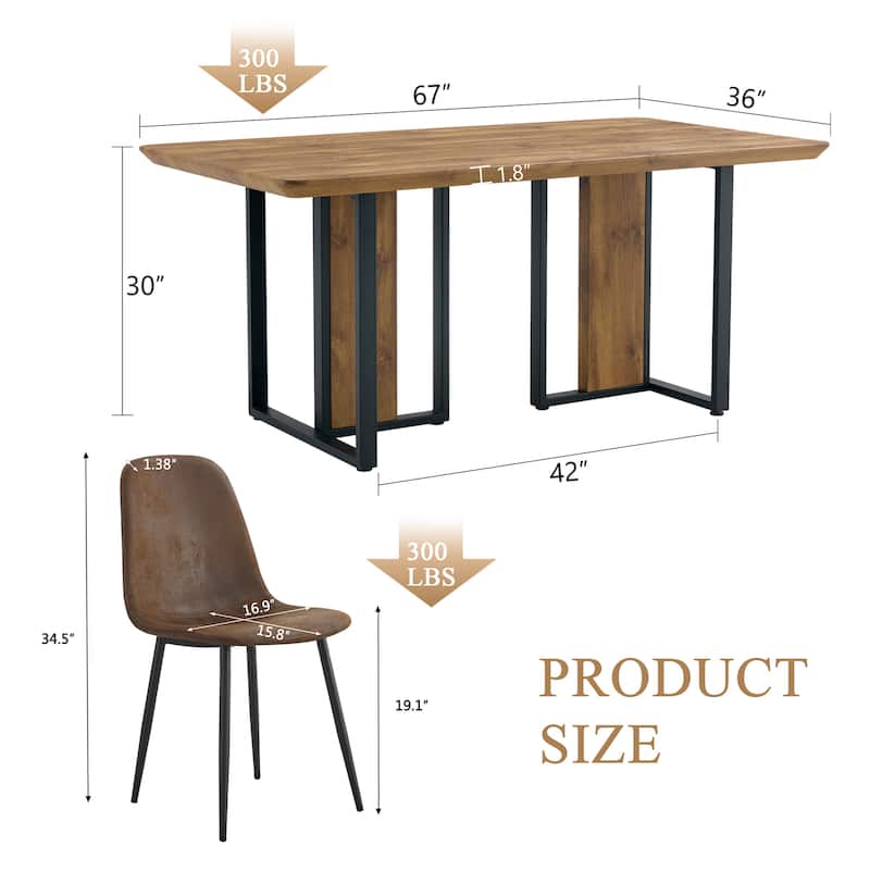 Rectangular Dining Table Set for 4, 5-Piece Modern Wood Dining Set with 4 Brown Suede Chairs for Home, Kitchen