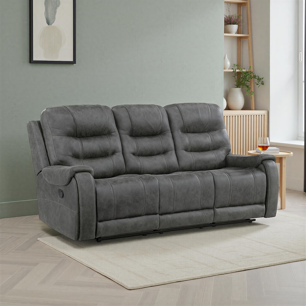 Fremont & Park Gerald 87" Microfiber Manual Double Reclining Sofa - Tab Pull Motion