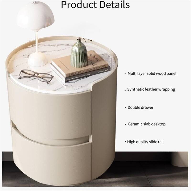 19.5" Modern Round LED Nightstand with Drawers