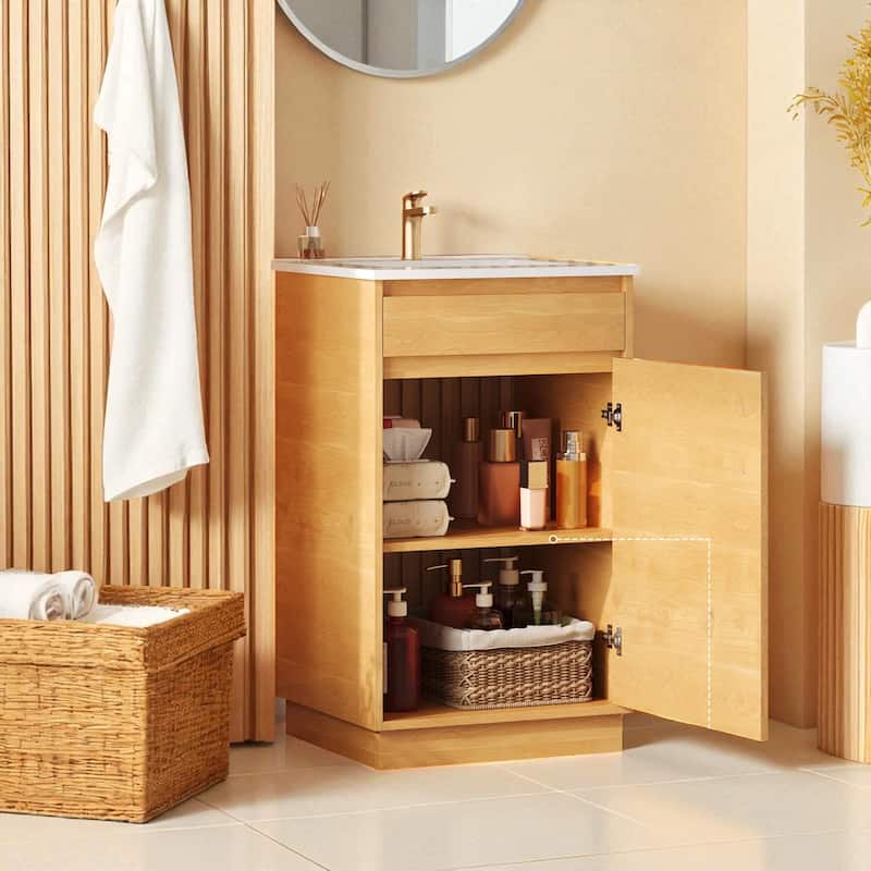 20" Farmhouse Bathroom Vanity with Ceramic Sink, Soft-Close Door, Adjustable Shelf and Freestanding Cabinet