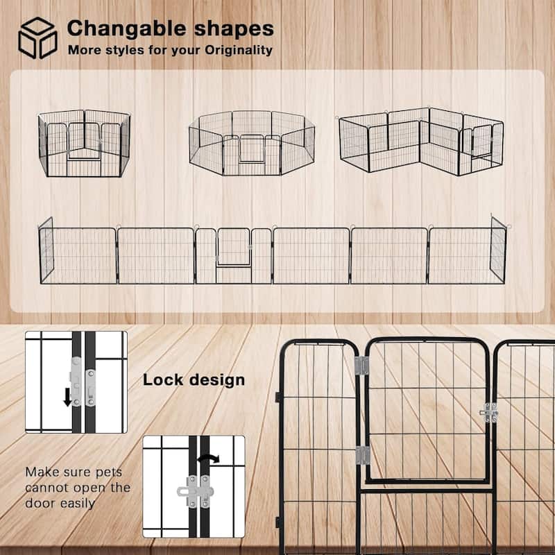 Bossin Dog Playpen Dog Kennel Pen Cage Dog Fence Exercise Pen with Doors 8/16/24 Panel