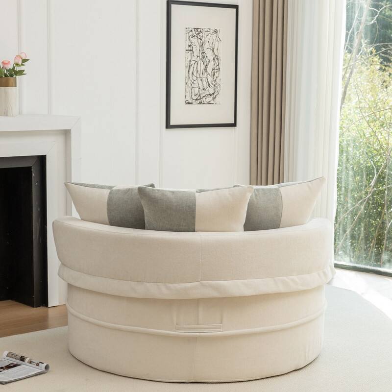 47.63" Round Lazy Fully Compression Sofa, Chenille, with Ottoman