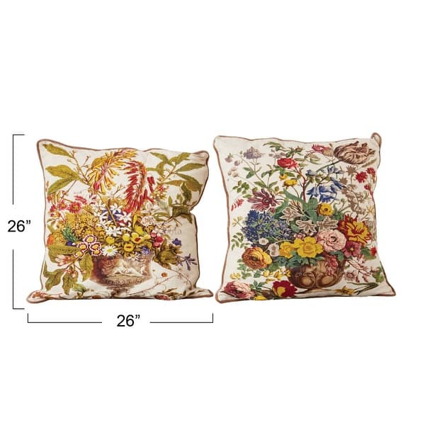 slide 2 of 2, Square Cotton Printed Pillows with Embroidery (Set of 2 Designs)
