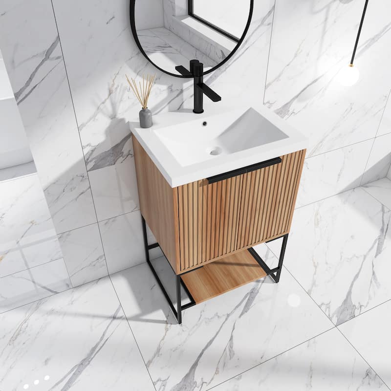 24"/30" Plywood Freestanding Bathroom Vanity Set with White Sink