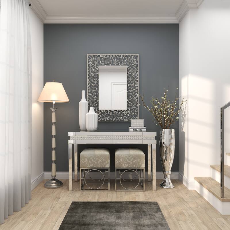 Silver Polystone Glam Vase with Mosaic Mirror Inlay