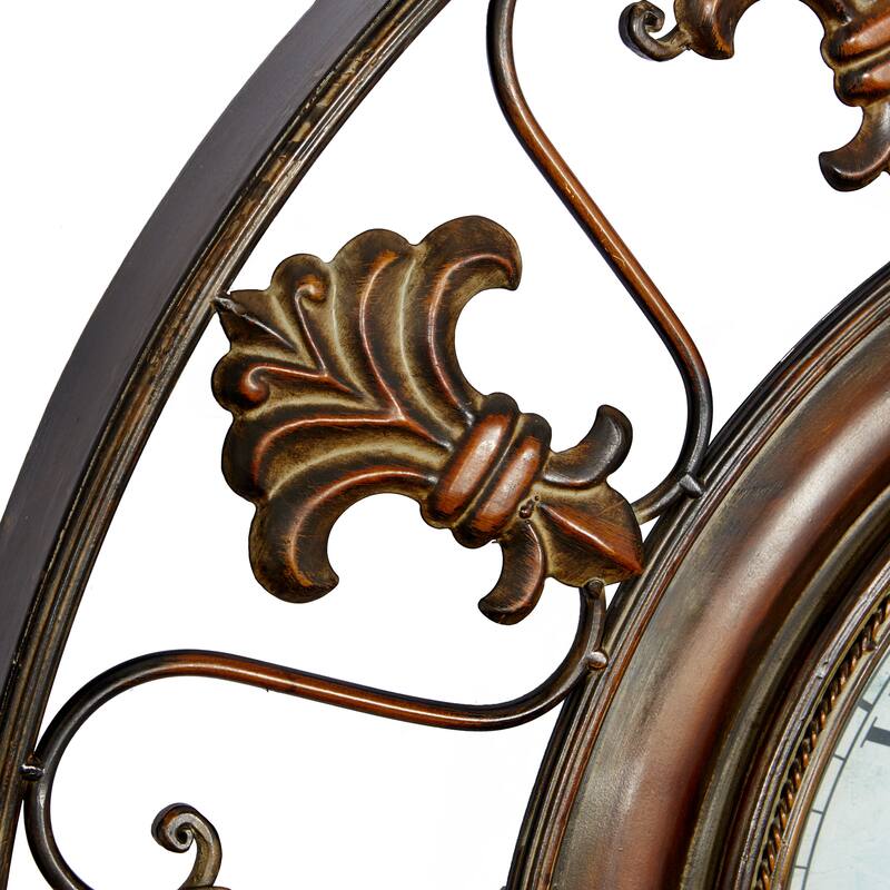 Metal Fleur De Lis Wall Clock - Brown - Roche River Decor - 5"W x 38"L x 38"H