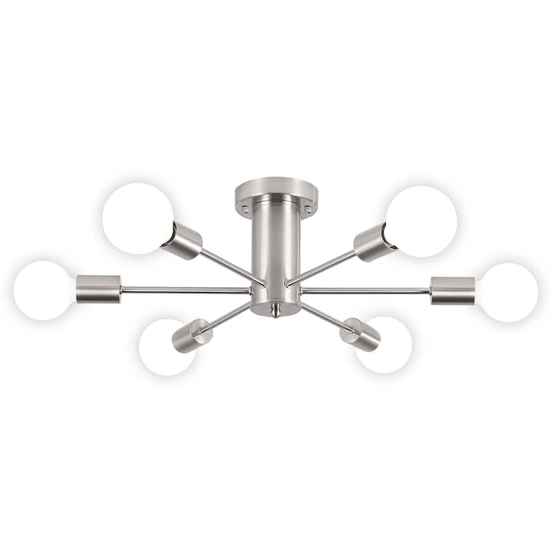 6-Light Modern Industrial Sputnik Semi-Flush Mount Ceiling Light - N/A