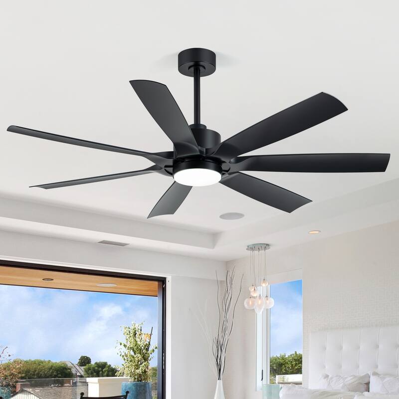 60" Mattle Black ABS 7-Blade LED Ceiling Fan with Light and Remote