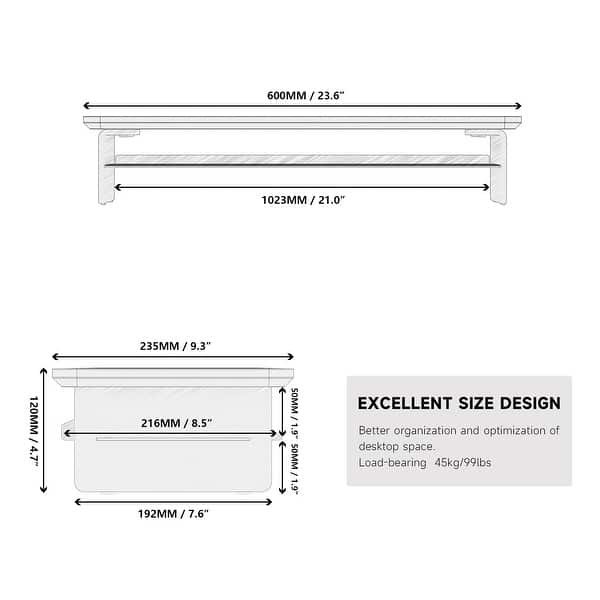 dimension image slide 1 of 2, Fenge 23.6 Inches Acrylic Monitor Stand Riser with Metal Storage