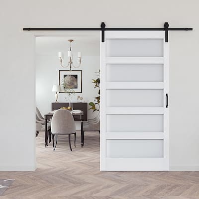 Glass and Wood Barn Door With Hardware Kit