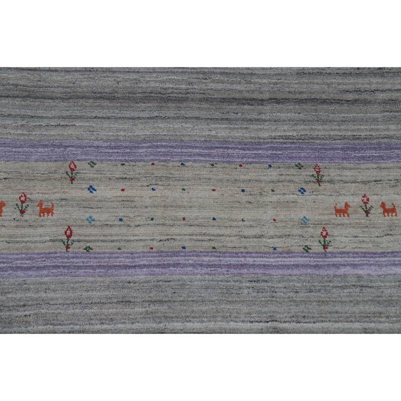 Hand Knotted Oriental 100% Wool Carpet Tribal Animal Pictorial Greys & Charcoal Gabbeh Area Rug - 12' 4'' X 9' 4''