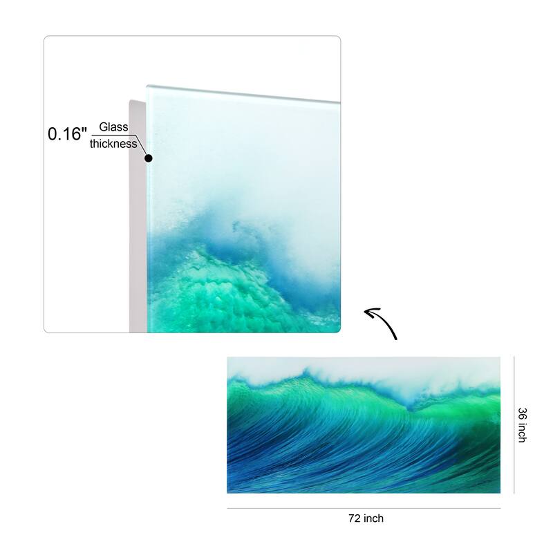 "Blue Wave" Frameless Free Floating Tempered Art Glass Wall Art