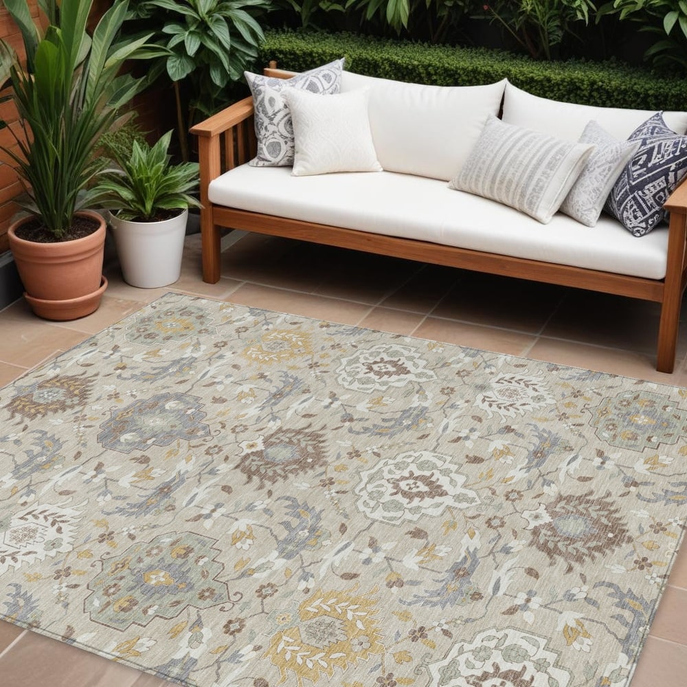 HomeRoots Damask Traditional Rectangle Outdoor Rug