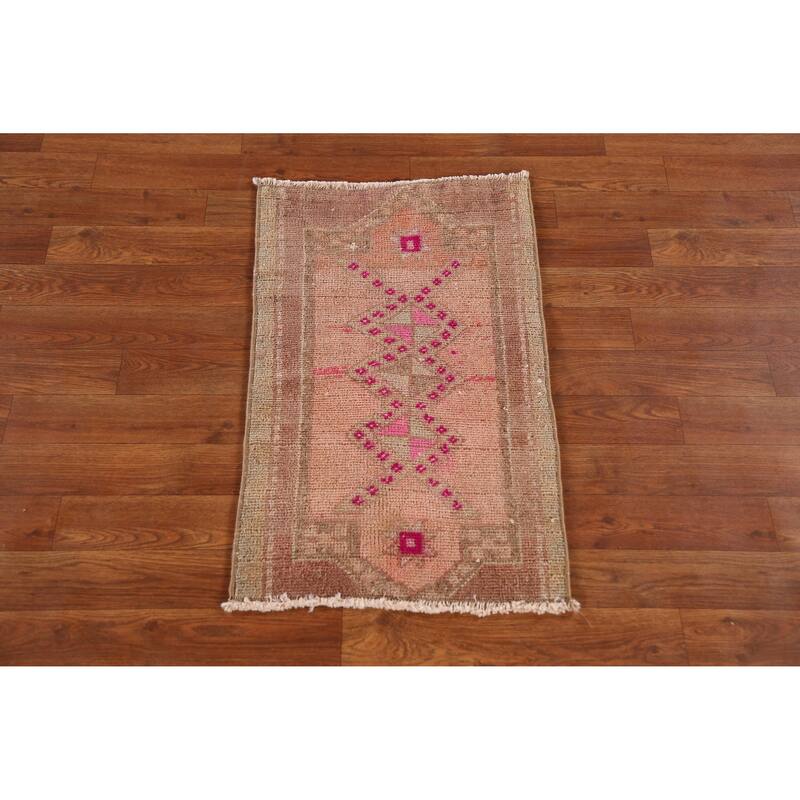Hand Knotted Oriental 100% Wool Carpet Transitional Tribal Peach Anatolian Area Rug - 2' 6'' X 1' 6''