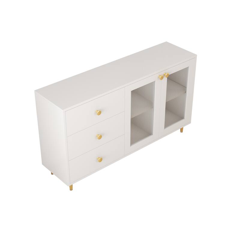 Freestanding Buffet Cabinet with Shelves and Drawers, Elegant Sideboard Cabinet Accent Cabinet with Carved Glass Doors