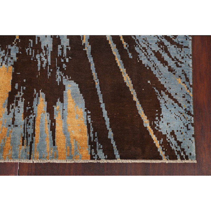 Contemporary Abstract Vegetable Dye Area Rug Hand-knotted Wool Carpet - 6'9" x 9'8"