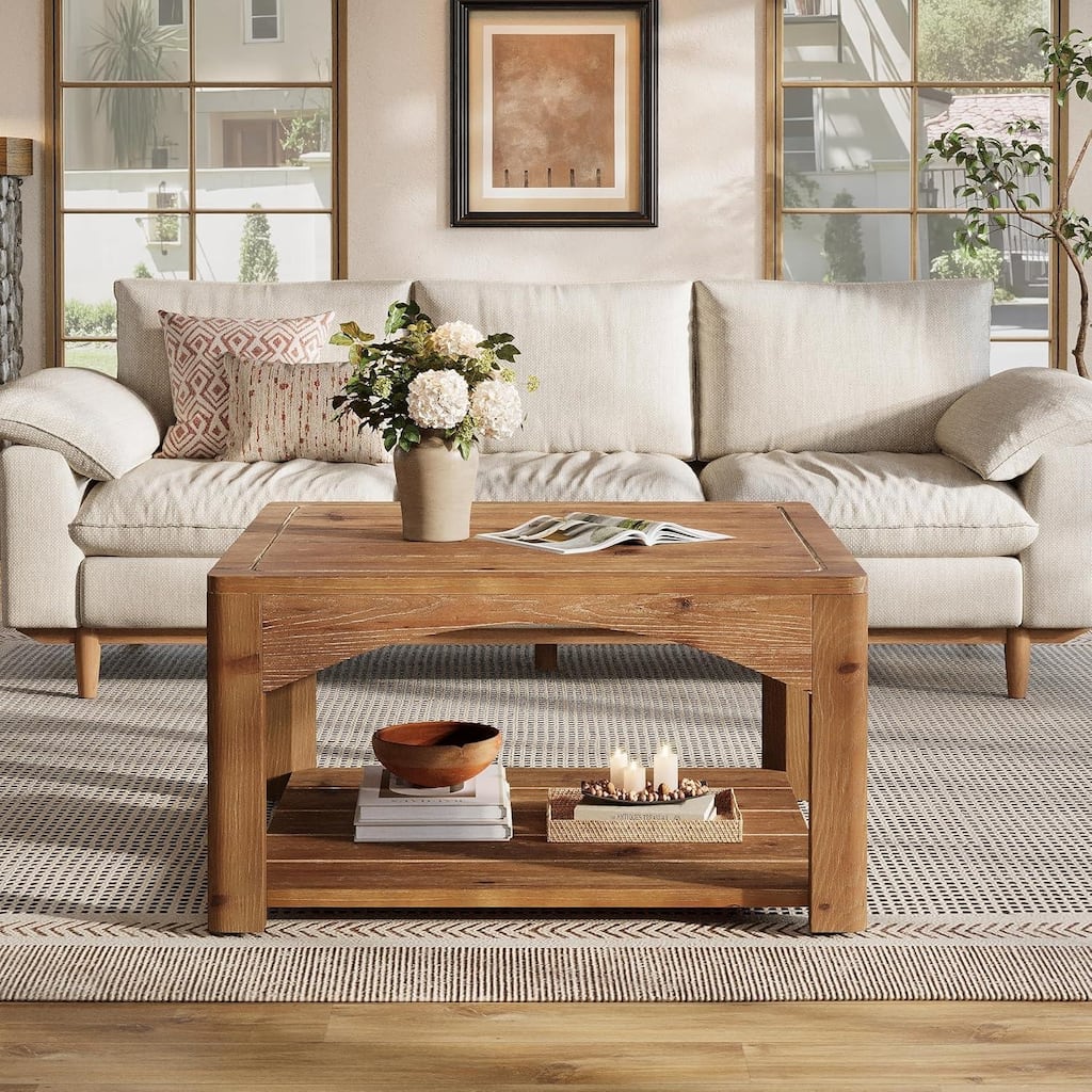 Solid Wood Coffee Table, 31.5-Inch Square Coffee Table