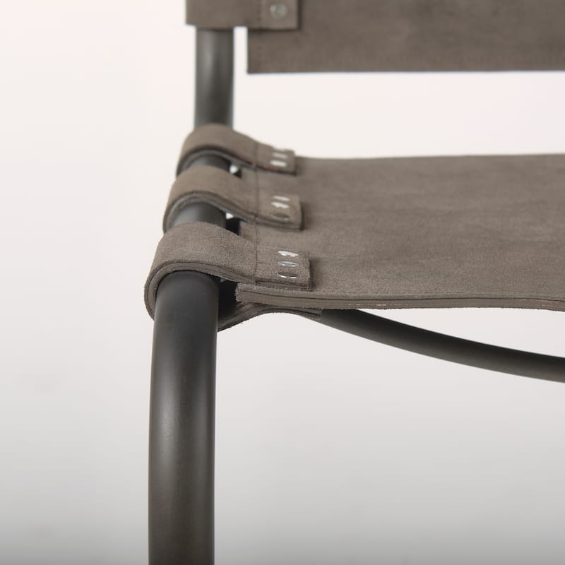 Berbick Brown / Grey Suede w/ Gunmetal Iron Frame Dining Chair - 20.5"W x 24"D x 33"H