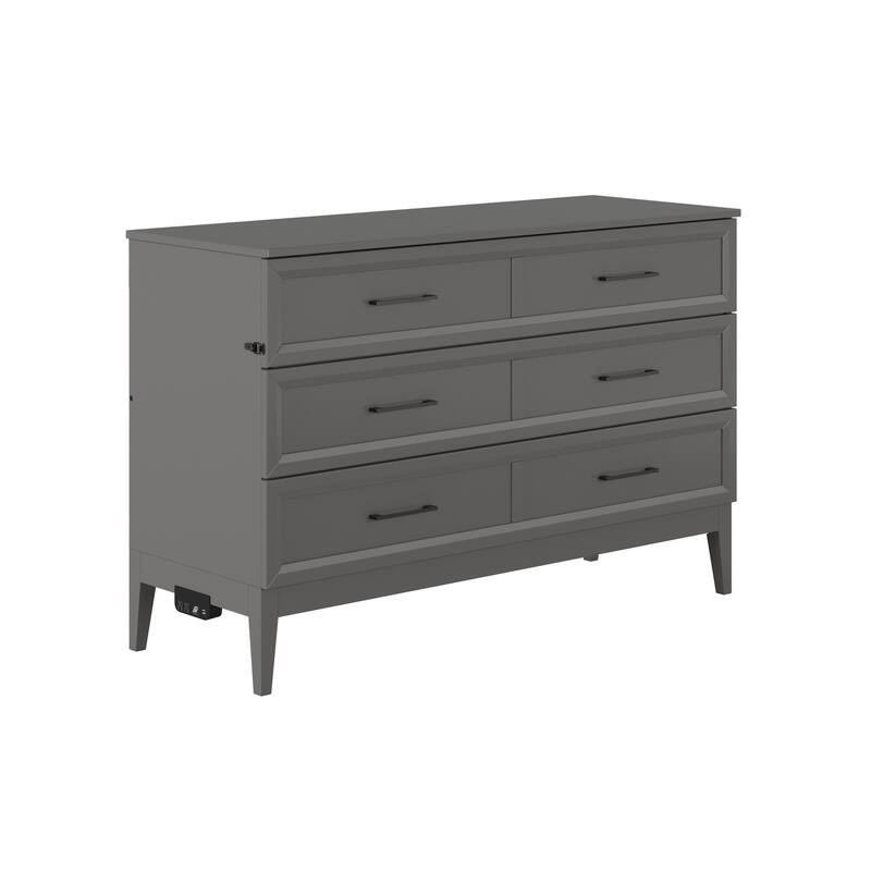 Solid Wood Murphy Bed Chest with Mattress & Charger - Twin, Full Sizes - Grey Finish