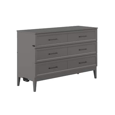 Solid Wood Murphy Bed Chest with Mattress & Charger - Twin, Full Sizes - Grey Finish