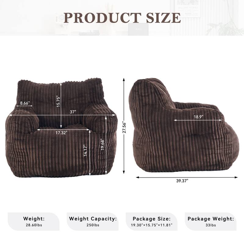 Soft Fluffy Corduroy Fabric Bean Bag Chair Filled With Memory Sponge