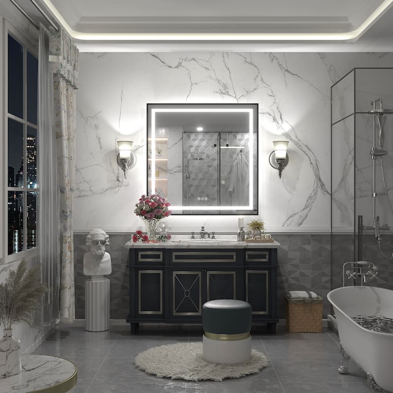 Black Metal Framed LED Front Light and Backlit Anti-Fog Wall Bathroom/ Vanity Mirror
