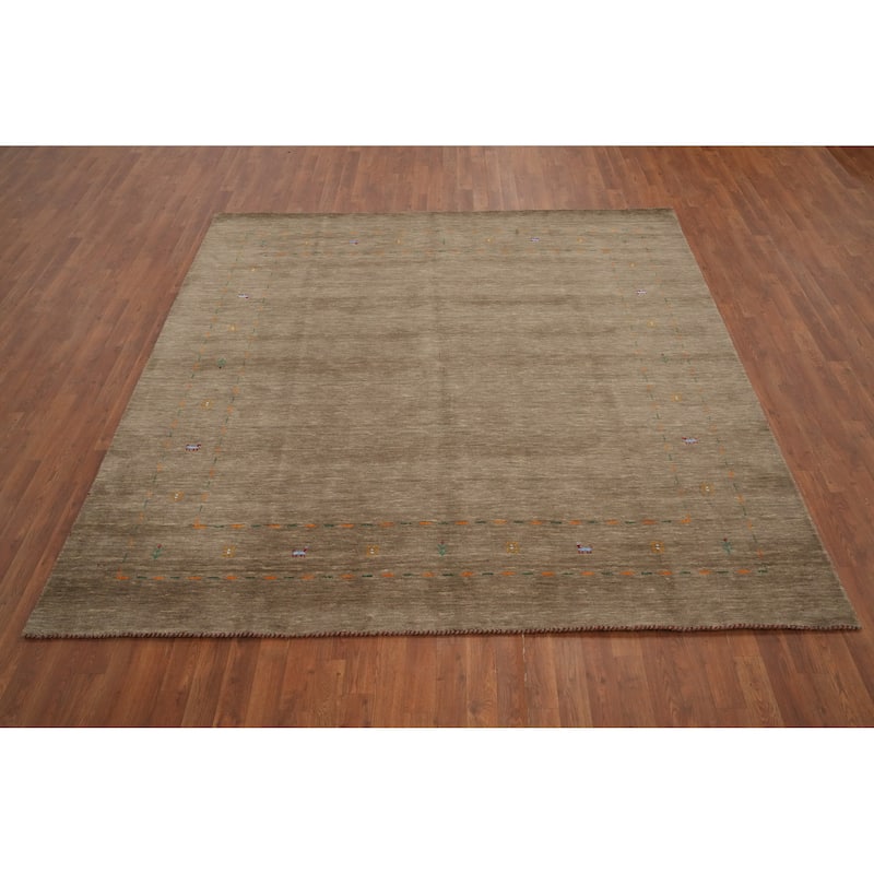 Hand Knotted Oriental 100% Wool Carpet Tribal Animal Pictorial Brown Gabbeh Area Rug - 8' 0'' X 8' 0''
